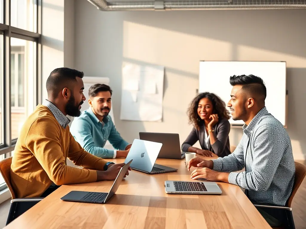 A diverse group of professionals participating in a leadership workshop, engaging in team-building exercises and discussions, fostering collaboration and skill development.